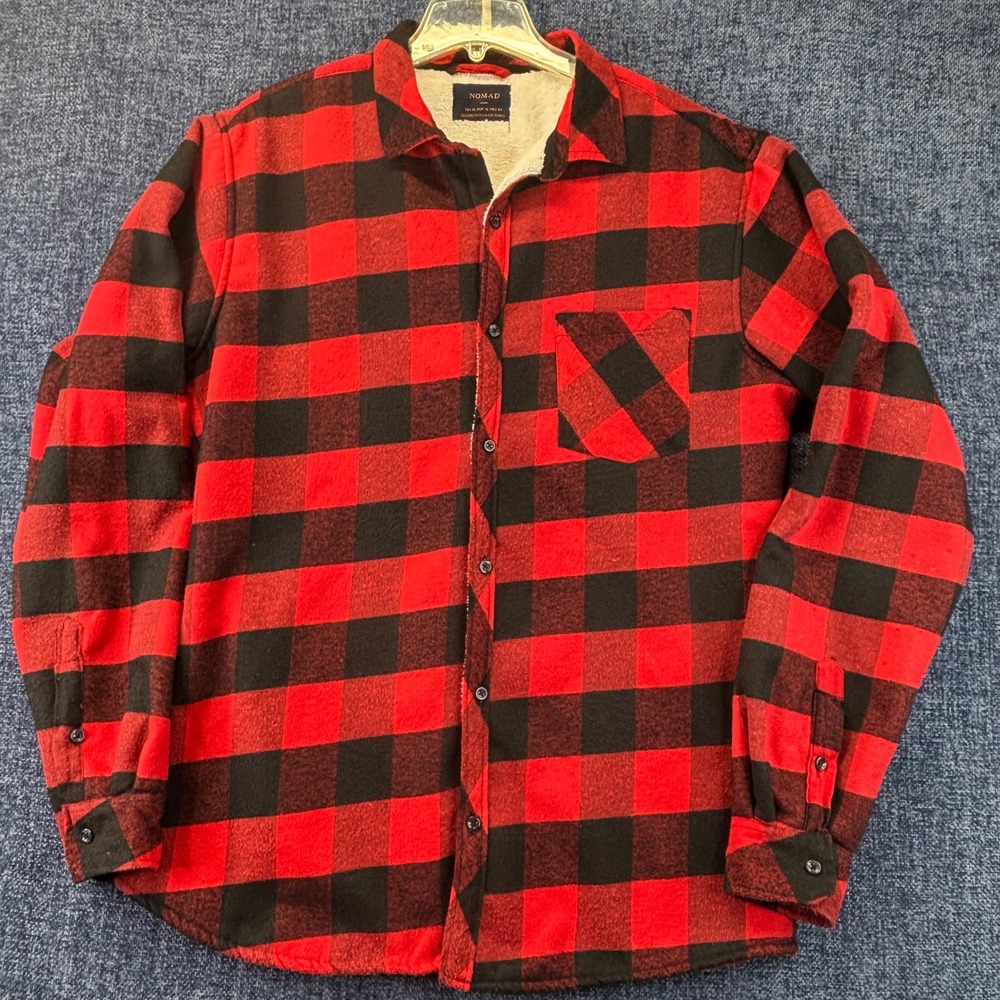 NOMAD Mens XL Sherpa Lined Flannel Shirt Jacket Red Black Buffalo Plaid